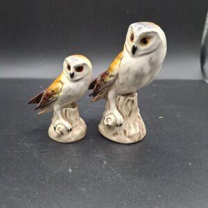 Vintage Hand-Painted Porcelain Owl Figurines Set Of 2 Collectible Wildlife Decor